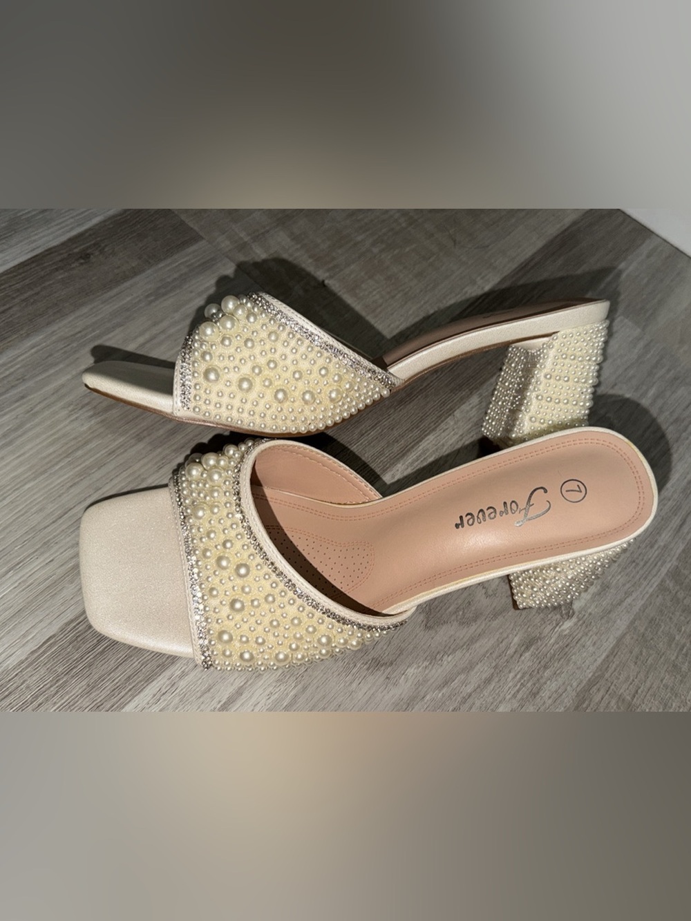 Bridal Pearl-Embellished Cream Block Heels